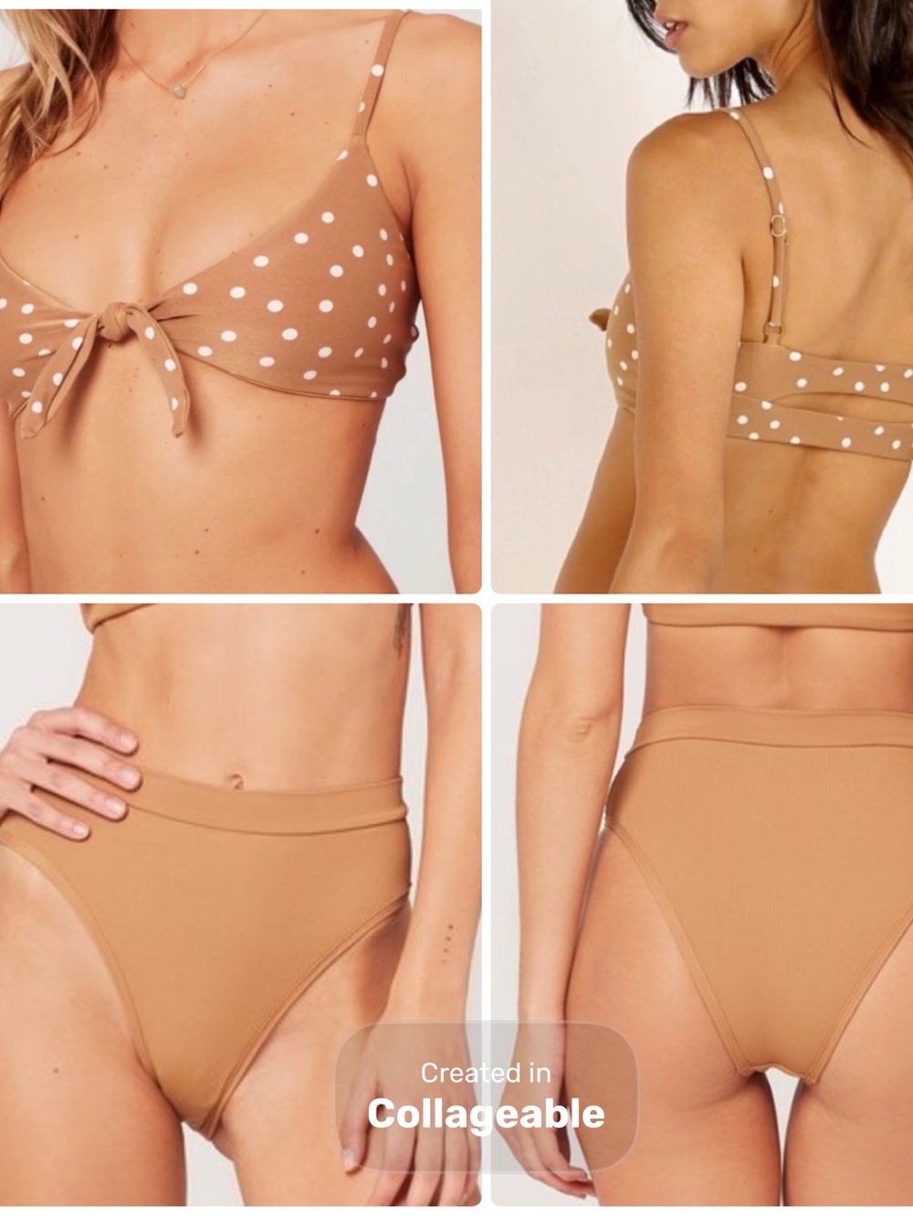 L SPACE Brown Polka Dot Tie-Front Bikini Top with High Waist Brown Bottom